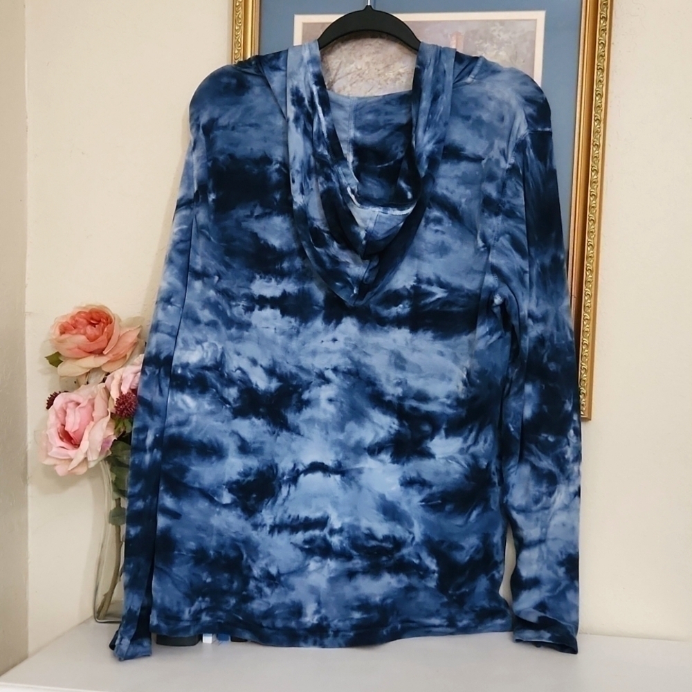 Blue Tie Die Hoodie With Front Pocket Long Sleeve XL Boho festival Coachella - Picture 10 of 11